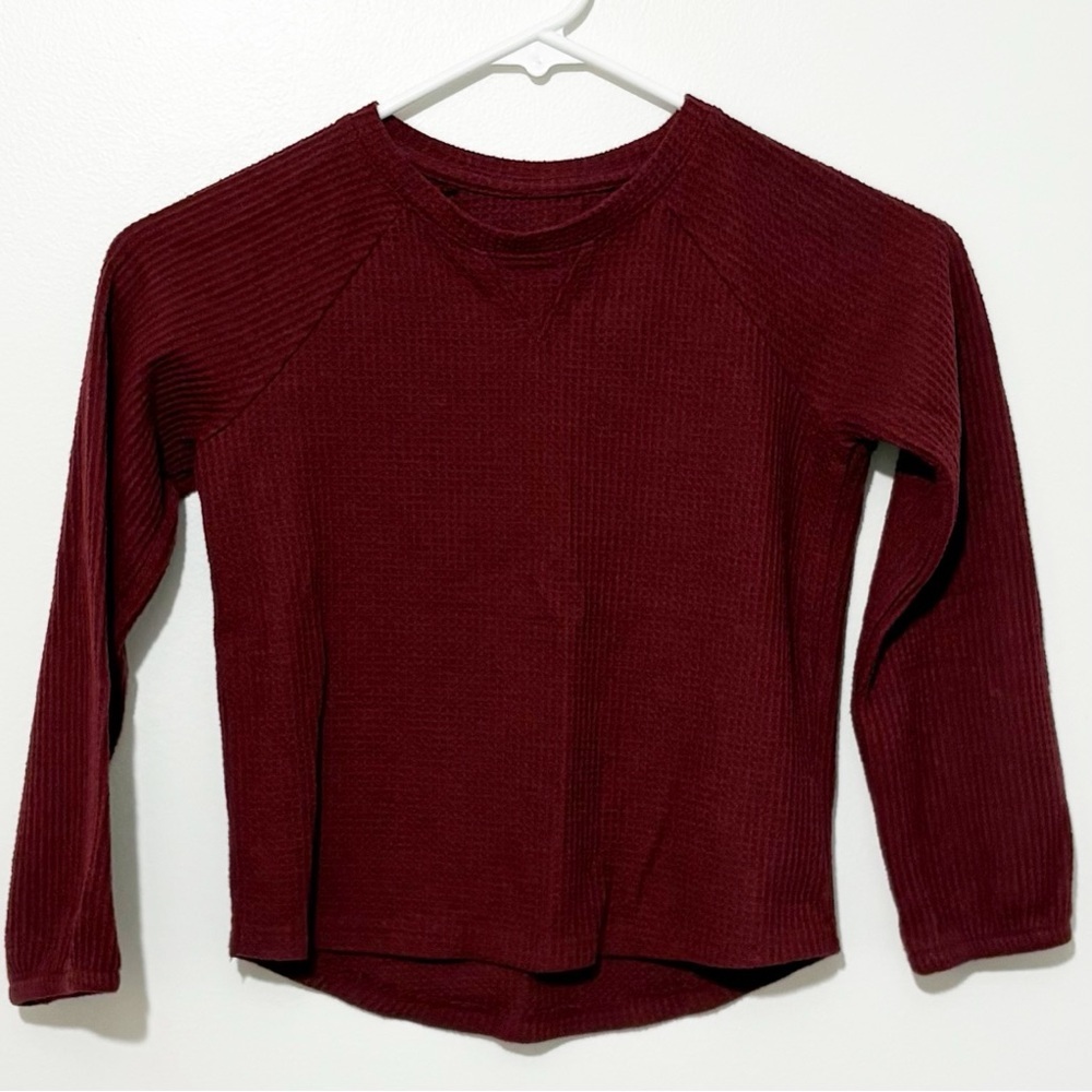 5/20$ Cat & Jack Girls Long Sleeve Maroon Sweater Waffle Knit Size 6/6X